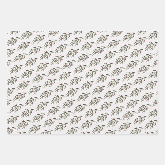 Kerst groen bladeren & bessen inpakpapier vel (Voorkant)