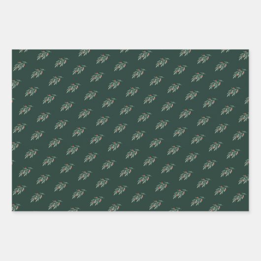 Kerst groen bladeren & bessen inpakpapier vel (Voorkant 2)