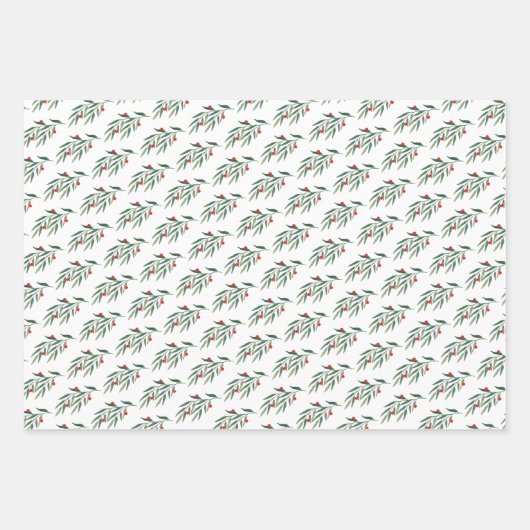 Kerst groen bladeren & bessen inpakpapier vel (Voorkant)