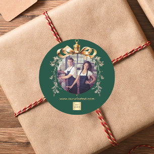Kerst groen goud bauble team foto logo ronde sticker