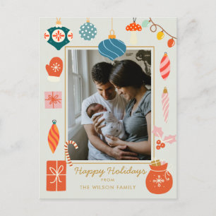 Kerst groen Ornament Schattigee familie foto Feestdagenkaart
