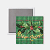 Kerst Groen Plaid met Krans Magneet (Voorkant / Achterkant)