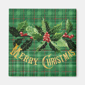 Kerst Groen Plaid met Krans Magneet (Voorkant)