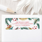 Kerst groen rood dennen mistletoe goud retour etiket (Insitu)