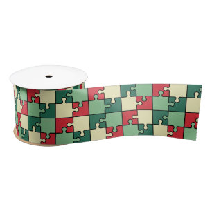 Kerst Groen Rood Geometrisch Puzzel Stuk Patroon Lint