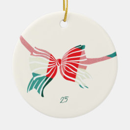 Kerst groen & rood geplakt gebonden met boog foto keramisch ornament