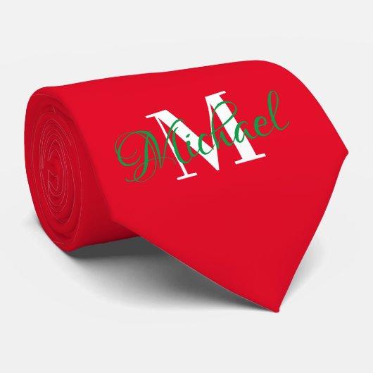 Kerst Groen & Rood Monogramed stropdas (Opgerold)