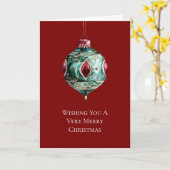 Kerst Groen Rood Ornament Kaart (Gele Bloem)