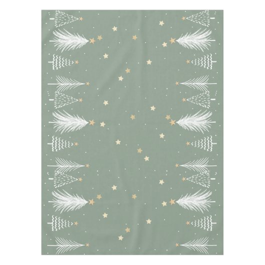 Kerst Groen Tafelkleed met Witte Bomen (Voorkant)