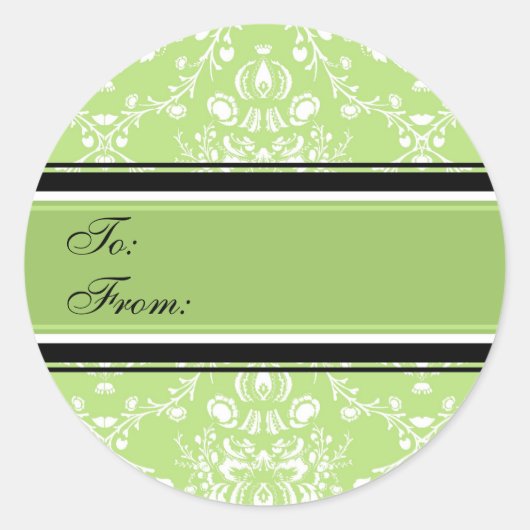 Kerst Groene Damask Cadeau Labels (Voorkant)
