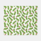 Kerst Groene dennenbladeren & rode bessen op wit Fleece Deken (Voorkant (Horizontaal))