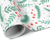 Kerst groene takken rode hulstbessen cadeaupapier (Rol Hoek)