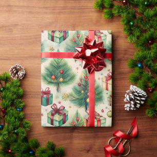 Kerst Groene Winter Tree Wrapping Paper Cadeaupapier