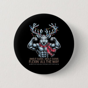 Kerst Gym Workout Rendier Gains Flexing Alle T Ronde Button 5,7 Cm