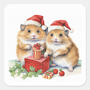 Kerst Hampsters, oh zo schattig, Vierkante Sticker