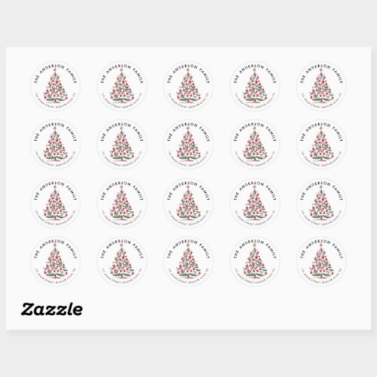 Kerst hand getekend Pine tree adreslabel Ronde Sticker (Vel)