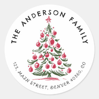 Kerst hand getekend Pine tree adreslabel Ronde Sticker