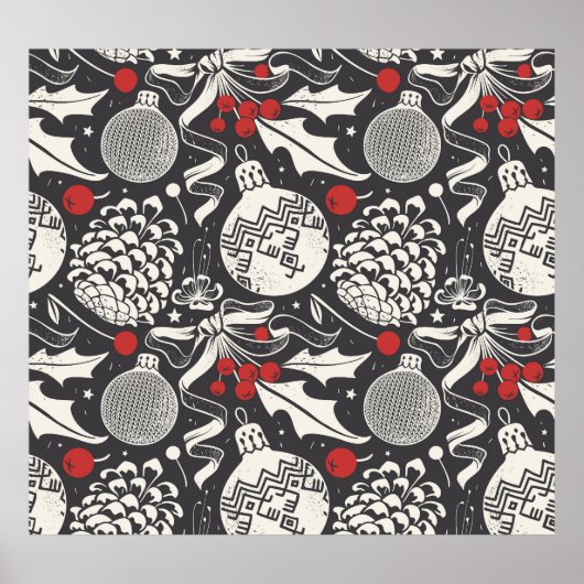 Kerst Hand-getrokken: Mistletoe Pine Naadloos. Poster (Voorkant)