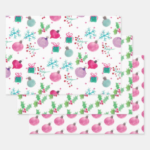 Kerst Hand Watercolor Ornamente Sneeuwvlokken Inpakpapier Vel