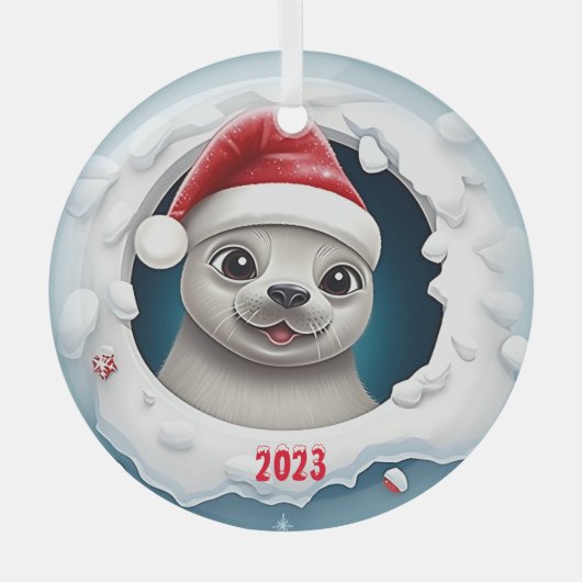 Kerst Harp Seal Glas Ornament (Voorkant)