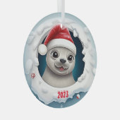 Kerst Harp Seal Glas Ornament (Voorkant Rechts)
