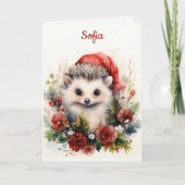 Kerst Hedgehog Personaliseer Naam & Groet Feestdagen Kaart (Voorkant)