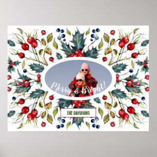 Kerst Heilige Bessen Krans Foto Monogram Poster