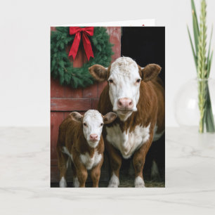 Kerst Hereford Koe en Kalf Kaart