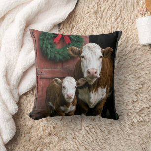 Kerst Hereford Koe en Kalf Kussen