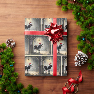 Kerst Hereford Koe in Schuur Deuropening Cadeaupapier