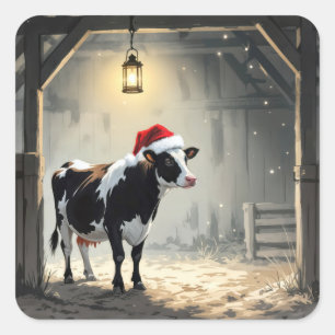 Kerst Hereford Koe in Schuur Deuropening Vierkante Sticker