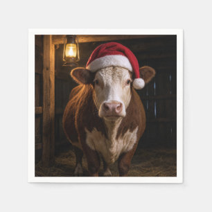 Kerst Hereford Koe in Schuur Servet