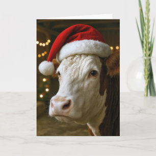Kerst Hereford Koe met een Kerstman Hoed Kaart