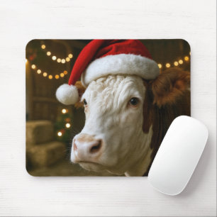 Kerst Hereford Koe met een Kerstman Hoed Muismat