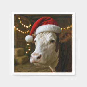Kerst Hereford Koe met een Kerstman Hoed Servet