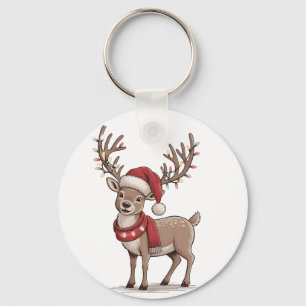 Kerst hert dier rendier kerstman hoed Kerstmis Sleutelhanger