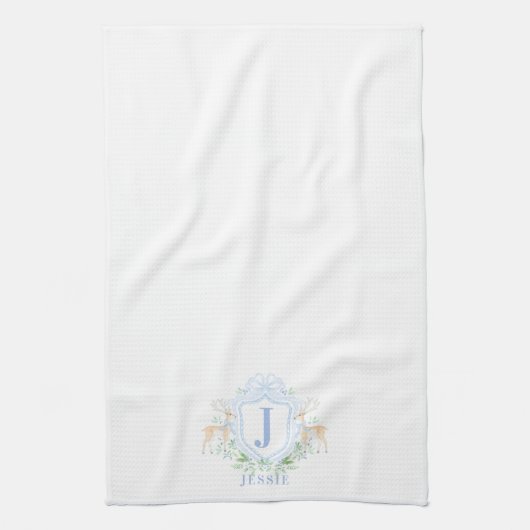 Kerst hert kam monogram met naam theedoek (Verticaal)