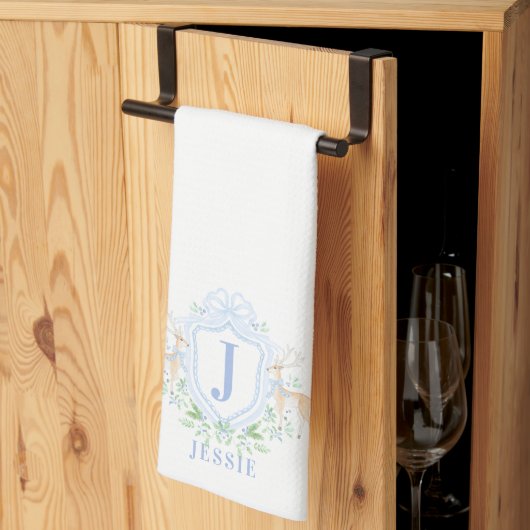 Kerst hert kam monogram met naam theedoek (Derde Gevouwen)