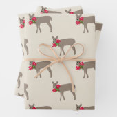 Kerst hert met bloemen inpakpapier vel (In situ)