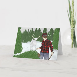 Kerst Herten en Woodsman Gevouwen Vakantie Kaart
