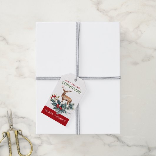 Kerst Herten & Kerstmis bessen krans Cadeaulabel (Met Touw)