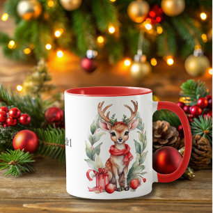 Kerst Herten met Rode Sjaal Koffie Mok