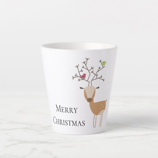 Kerst herten met vogels latte mok (Voorkant)
