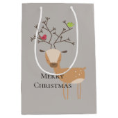 Kerst herten met vogels medium cadeauzakje (Voorkant)