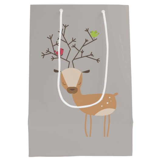 Kerst herten met vogels medium cadeauzakje (Achterkant)