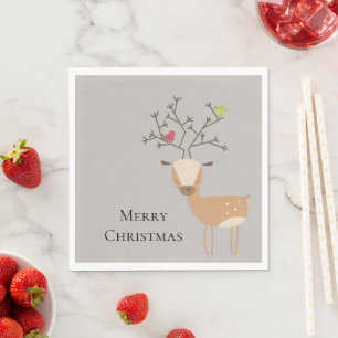 Kerst herten met vogels servet