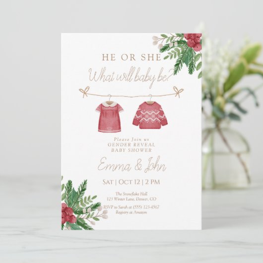 Kerst hij of zij wat wordt Baby uitnodiging (Staand voorkant)