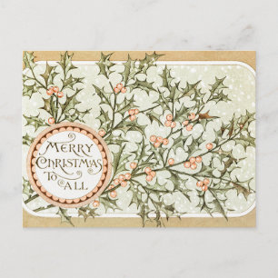 Kerst Holly  Antiek Groet Briefkaart