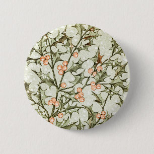 Kerst Holly  Antiek Groet Ronde Button 5,7 Cm