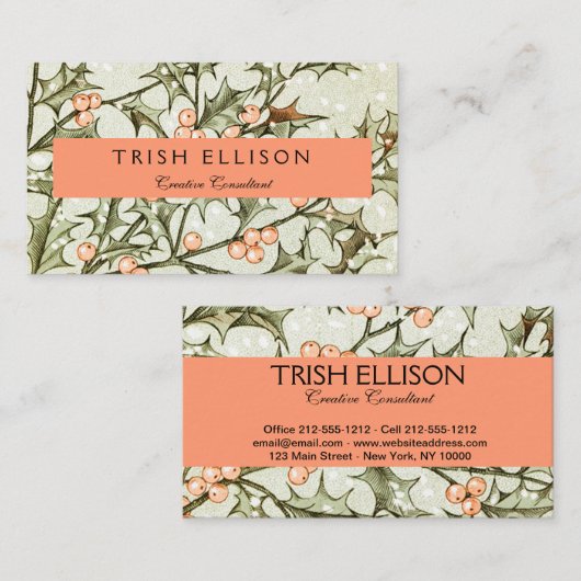 Kerst Holly Antiek Groet Visitekaartje (Voorkant / Achterkant)